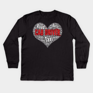 Cab Driver Heart Shape Word Cloud Taxicab Taxi Driving product Kids Long Sleeve T-Shirt